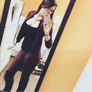 Wine elastic waist pants